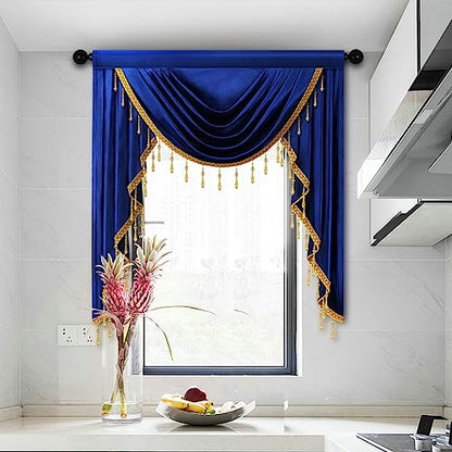 ELKCA Luxury Royal Blue Velvet Curtain Valances for Living Room with Beads(39inch,1 Panel) - color: Royal Blue, size: 39"W x 43"L (Pack of 1)