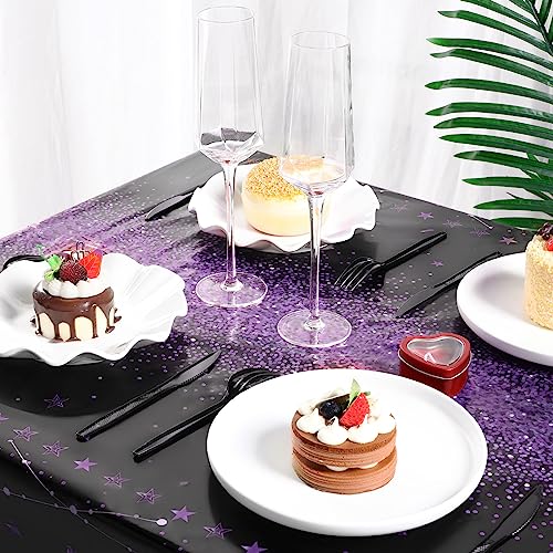 Tudomro 3 Pcs Plastic Happy Birthday Party Tablecloths,Black Purple - color: Black Purple