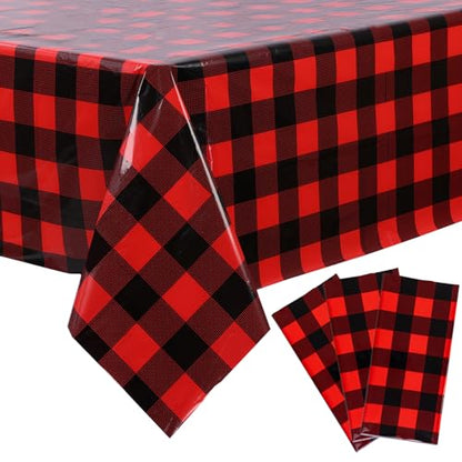 Kesfey Red and Black Gingham Tablecloth Christmas Party Table Cover 3 Packs - color: Red and Black