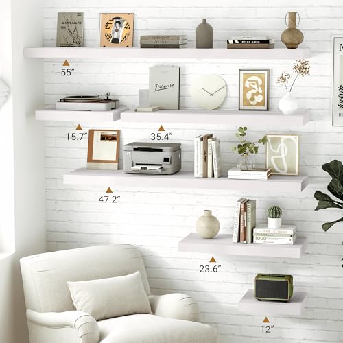 Vivelove White Floating Shelves 12 Inches Deep, 36 X 12 Inch, Set of 2 - color: White, size: 35.4”wx12”dx1.5”h