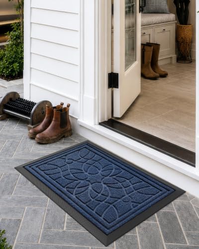 DEXI Front Door Mat Outside Entrance 17x30, Heavy Duty Non Slip, Blue - color: Blue, size: 17" X 30" (Rectangular)