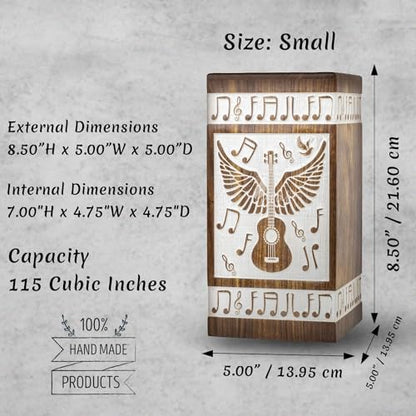 Guitar Wings Wooden Urn for Human Ashes, Medium 115 Cu in, White - color: Antique White, size: Medium (115 Cu In, to 115 lb)