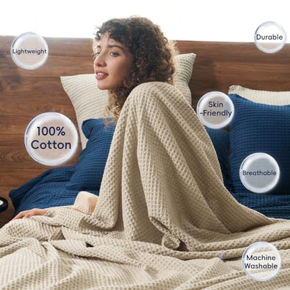 PHF 100% Cotton Waffle Throw Blanket Lightweight Breathable, Simply Taupe - color: Khaki/Simply Taupe, size: Throw(50" x 60")