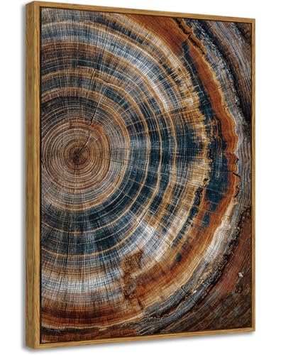 BingruiArt Faux Wood Tree Ring 04 Canvas Wall Art 12x16 Framed - color: Tree Ring - 02, size: 36"L x 24"W