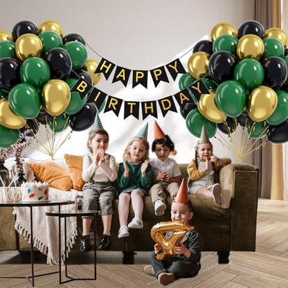 60pcs Green and Black Balloons 12inch with Dark Green Gold Balloons - color: Green Black Gold