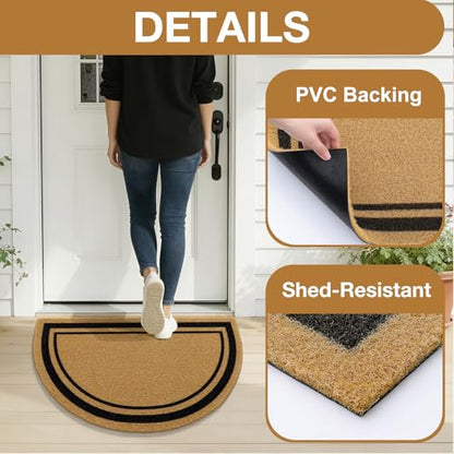 OLANLY Half Circle Door Mat 30x17, Low Profile Doormat (Border) - size: 30" X 17"