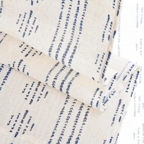 jinchan Linen Striped Tier Curtains for Kitchen Windows Blue Beige 26 x 24 - color: Boho Blue | on Beige, size: 26"W x 24"L (Pack of 2)