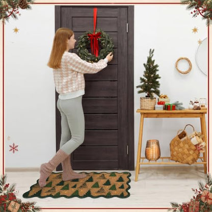 Dunzy Christmas Tree Doormat Outdoor Xmas Front Door Mat with Tree Bow Star - style: Christmas Tree
