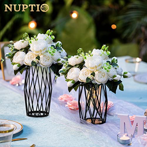 NUPTIO Black Geometric Hurricane Glass Candle Holders, Set of 2 - color: Black, size: XS+S