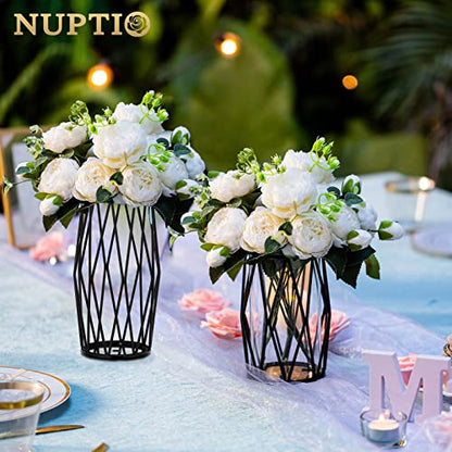 NUPTIO Black Geometric Hurricane Glass Candle Holders, Set of 2 - color: Black, size: XS+S
