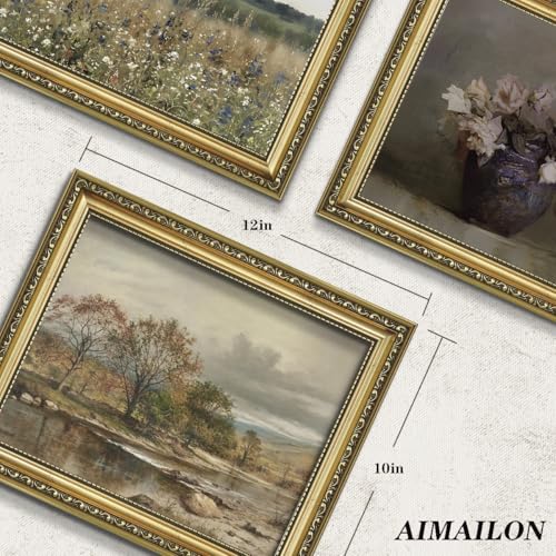 AIMAILON Sanskrit Gold Frame Autumn Tree Pattern, Retro Plant Art 10x12 - color: Golden Autumn Landscape, size: 12"L x 10"W