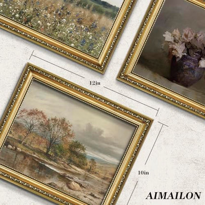 AIMAILON Sanskrit Gold Frame Autumn Tree Pattern, Retro Plant Art 10x12 - color: Golden Autumn Landscape, size: 12"L x 10"W