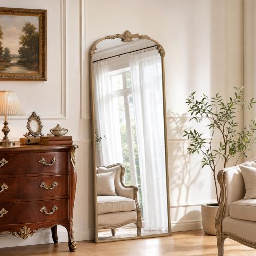 Besdomus Vintage Full Length Mirrors: 21"x56" Antique Gold Arched Mirrors - size: 56"L x 21"W