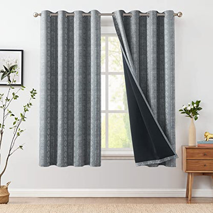 jinchan 95% Blackout Boho Curtains 54 Inch Length for Bedroom White on Grey Geometric Printed Grommet Top Room Darkening Thermal Insulated Window Drapes 2 Panels - color: Boho | White on Grey, size: 52"W x 54"L (Pack of 2)