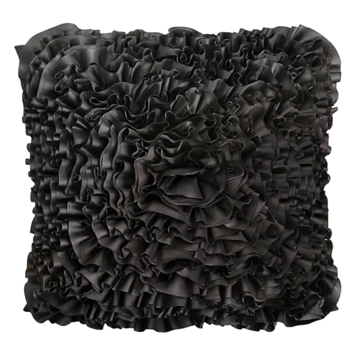 3D Black Ruffle Accent Decorative Throw Pillow Covers for Bed Sofa Couch - color: Black