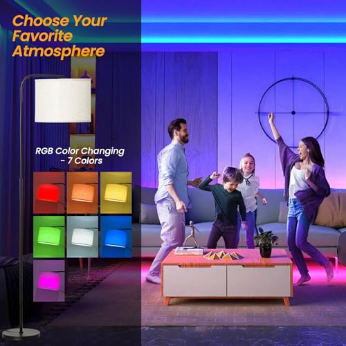 Arc Floor Lamp with Remote and Dimmable Black lamps for Living Room - color: Black Beige