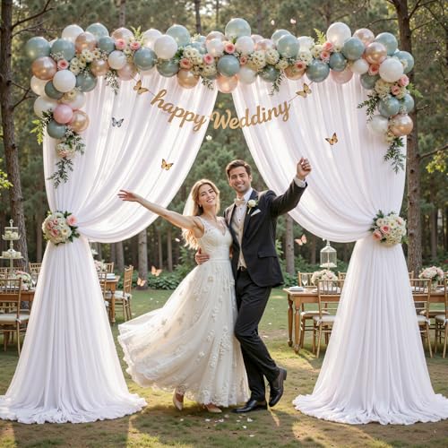 10ft×10ft Wrinkle Free White Backdrop Curtain Drapes, 2 Panels 5ftx10ft Sheer Tulle Chiffon Backdrop Panels Curtains for Wedding Baby Shower Birthday Party Stage Photo Home Decorations - color: White, size: W5' X H10'(2 panels)
