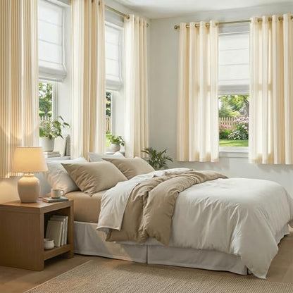 Vangao Linen Striped Curtains for Living Room Bedroom Farmhouse - color: Boxter Striped| Mustard on Off White, size: 50"W x 63"L (Pack of 2)