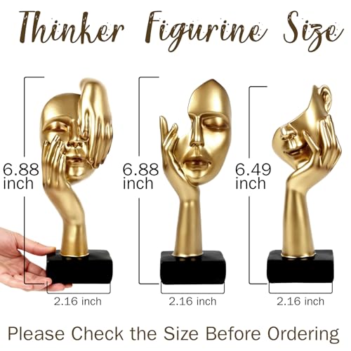 3 Pcs Thinker Statue,Modern Home Sculptures,Figurine for Bookshelf - color: 3 Pcs Gold-2