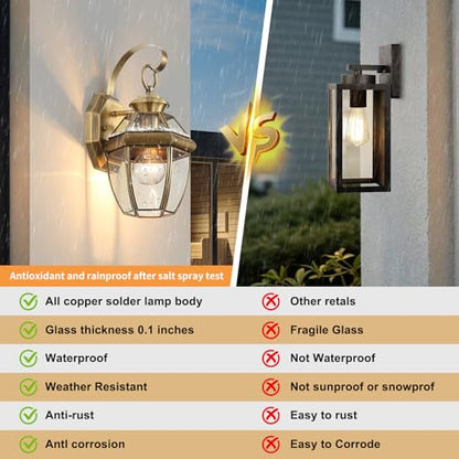 Brass, Outdoor Wall Sconce Clear Glass,12.6" 2-Pack - color: Antique Brass - 2 Pack, size: 12.6 inch