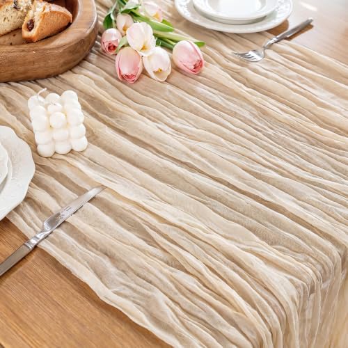Cheesecloth Table Runner, 10 Ft, Boho Rustic, Beige, 1 Pcs - color: Beige