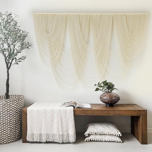 Macrame Wall Hanging Yarn Art Fiber Craftsmanship Tapestry 57"W*41"L - color: Ivory