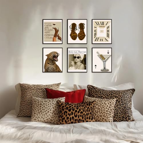 Mynotix Vintage Leopard Poster Set of 6, Trendy Cheetah Y2K Wall Art, Fashion Martini Wall Decor Preppy Girl Canvas Paintings Prints Artwork for Living Room Bedroom Dorm 8x10 inch Unframed - color: leopard, size: 10"L x 8"W