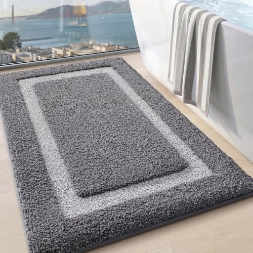 LUMI Bathroom Rug, Non Slip Absorbent Bath Mat, Dark Grey, 24"x43" - color: Dark Grey, size: 24"x43"