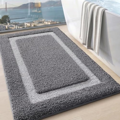 LUMI Bathroom Rug, Non Slip Absorbent Bath Mat, Dark Grey, 24"x43" - color: Dark Grey, size: 24"x43"