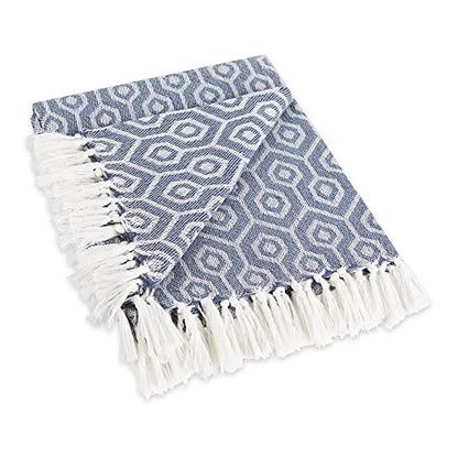 DII Modern Cotton Geometric Blanket Throw with Fringe for Chair, Couch, Picnic, Camping, Beach, & Keep Cozy with Everyday Use, 50x60, French Blue - color: French Blue, size: 50x60"
