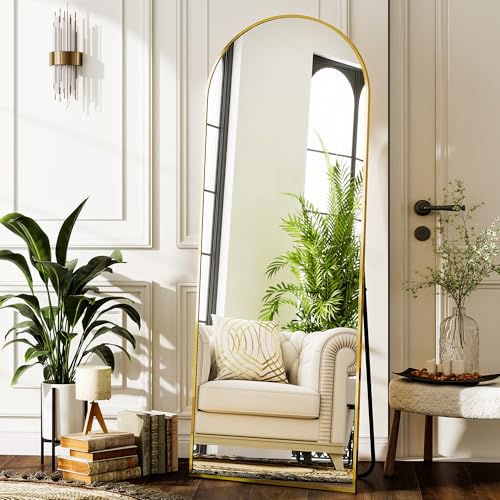 Matte Gold Arched 64"x21" Mirror Full Length Leaning Hanging - color: Gold, size: 64"L x 21"W