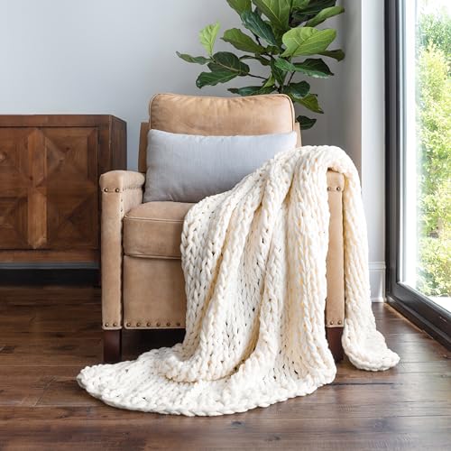 Linen Market Beddings Oversized Chunky Knit Throw Blanket Acrylic Hypoallergenic - 47'' x 59'' Cozy Home Accent for Snuggling, Lounging, and Stylish Décor (Ivory) - color: Ivory
