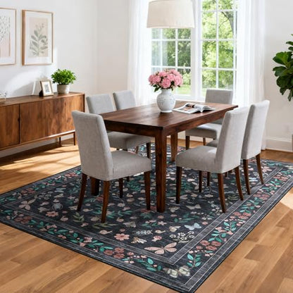 GarveeHome 8x10 Large Living Room Rug Machine Washable Low Pile Insect Rug - color: Black, size: 8'x 10'(Rectangular)