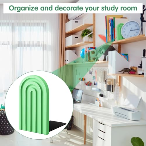Harloon 4 Pcs Boho Arch Bookends Rainbow Wooden Book Ends, Sage Green Color - color: Green Color