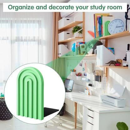 Harloon 4 Pcs Boho Arch Bookends Rainbow Wooden Book Ends, Sage Green Color - color: Green Color