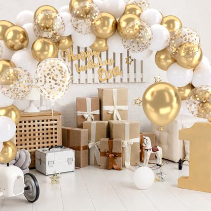 Patimate White and Gold Balloons Set 50 pcs 12 inch - color: White Gold