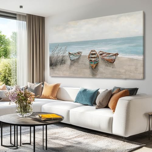 WINKAILIN Large Ocean Boat Canvas Wall Art for Living Room 29x58 Inch - color: Blue and Brown, size: 58"L x 29"W