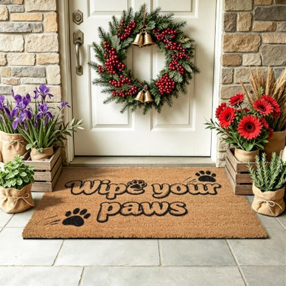 Natural Coco Coir Welcome Doormat 17x30 Wipe Your Paws Dog Door Mat - color: Wipe Your Paws