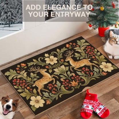 Boho Deer Floral Faux Coco Coir Doormat Door Mat 17x30 Inch - color: Boho Deer 01