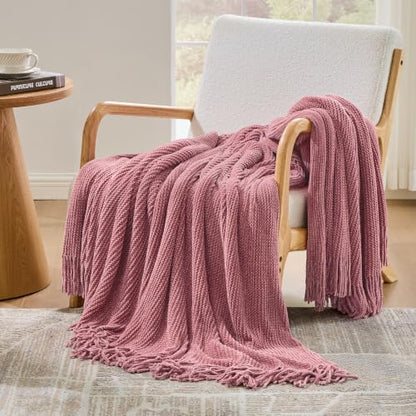 Chenille Pink Throw Blanket for Couch Bed,Soft Blanket 60"x80" - color: Cherry Pink, size: 60"x80"
