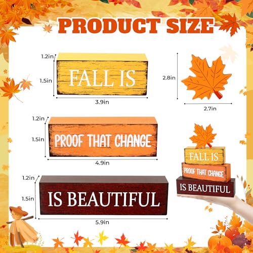 4 Pcs Fall Wooden Decor, Fall Table Decorations Gifts for Home