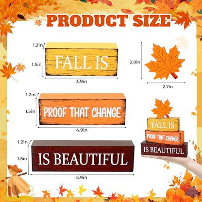 4 Pcs Fall Wooden Decor, Fall Table Decorations Gifts for Home