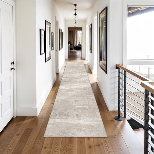 YOUFORTONG 2x9 Runner Rug Washable - Modern Abstract Non Slip Hallway Entryway Carpet Low Plie Stain Resistant Rugs for Bedroom Indoor Soft Home Decor Thin Floor Mat for Bathroom 2x9 Beige - color: Beige, size: 2' x 9' (Runner)
