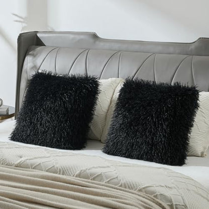 FUTEI Pack of 2 Faux Wool Throw Pillow Covers 18x18 Inch, Black - color: Black
