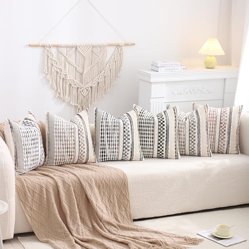 Boho Outdoor Throw Pillow Covers 18x18 Set of 2 Black White Grey - color: Black White and Grey