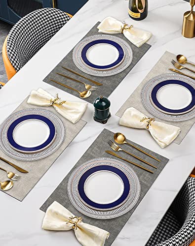 SUEH DESIGN Leather Placemats Table Mats Set of 6, Light Grey & Smoky Grey - color: A: Light Grey & Smoky Grey
