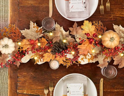 6FT Fall Garland for Mantle with Lights, Pumpkins, Pinecones, Berries - color: Brown