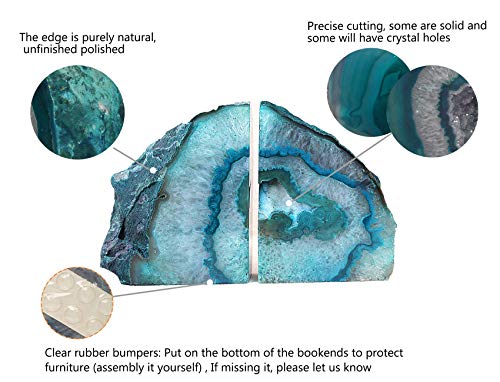 AMOYSTONE Teal Agate Bookends Study Book Stoppers for Large Hardcover Books - color: Teal, size: 6-8 Pounds