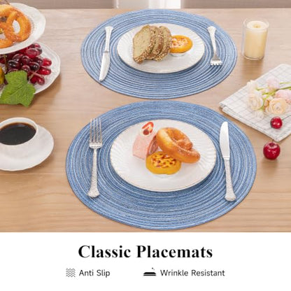 SHACOS Round Braided Placemats Set of 6 Circle Place Mats Kitchen Table Mats for Dining Table Wedding Party (Blue Gray, 6) - color: Blue Gray, size: Set of 6