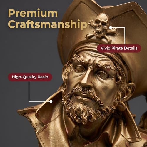 H&W Golden Pirate Figurines - Buccaneer Francis Drake Statue Decoration - color: Pirate-golden